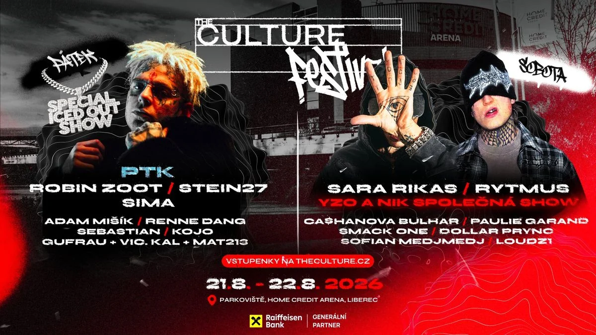 Oficiální plakát The Culture 2026 — Liberec — PTK, Robin Zoot, STEIN27, Sima, Adam Mišík, Renne Dang a další